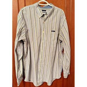 Chaps, Mens Long Sleeve Shirt, Blue/White/Yellow Stripe, 2XL